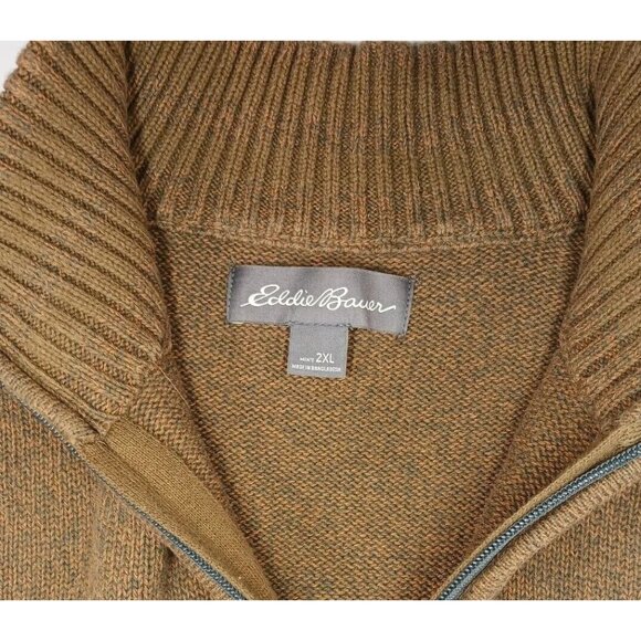 Eddie Bauer Mens 2XL Brown Pullover Sweater Cotton Quarter Zip Rib Knit Grandpa - Picture 6 of 10